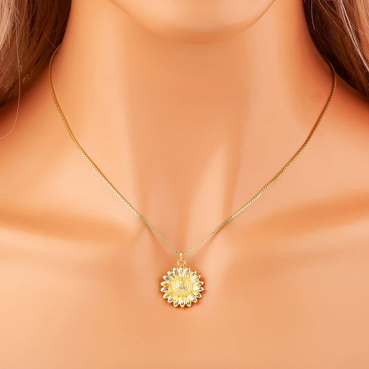 Cubic Zircon Sunflower Pendant Necklace with Adjustable Chain