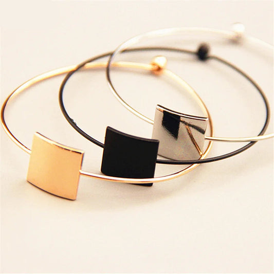 Geometric Black Metal Bracelet - Adjustable Punk Rock Bangle