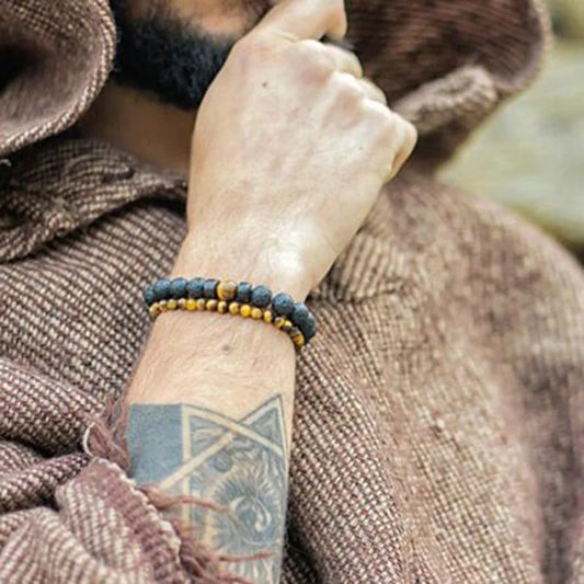 Volcanic Lava Wood Bead Bracelet - Tibetan Buddha 8mm Style