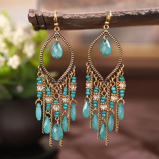 Antique Gold Water Drop Tassel Earrings