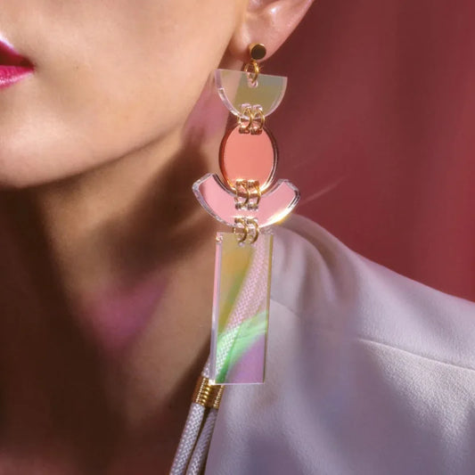 Iridescent Geometric Mirror Acrylic Dangle Earrings