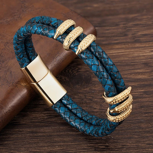 Braided Leather Dragon Claw Bracelet - Punk Stainless Steel Clasp
