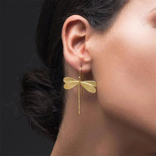 3D Dragonfly Long Drop Earrings