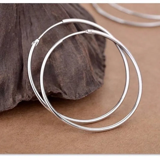 925 Sterling Silver Round Hoop Earrings 3cm