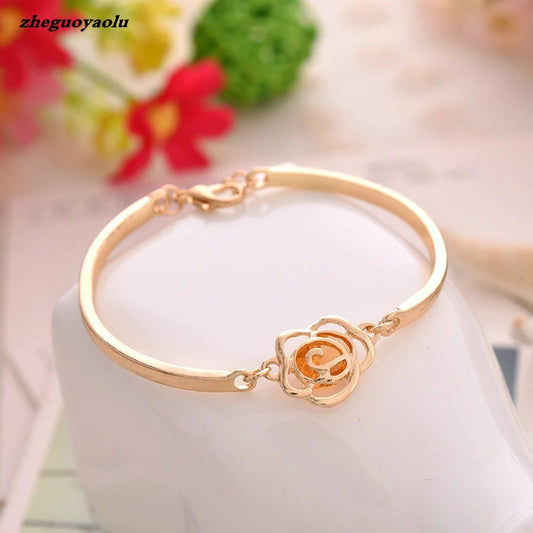 Camellia Rhinestone Bracelet - Korean Rose Tea Floral Design