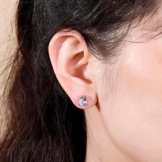 925 Sterling Silver Swiss Blue Topaz Stud Earrings