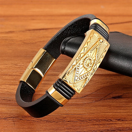 Genuine Leather Totem Bracelet - Stainless Steel Easy Hook Clasp