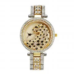 MISSFOX Gold Crystal Leopard Womens Quartz Watch - Bling Casual Style