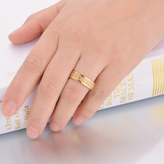 6mm Stainless Steel Roman Numeral Band Ring