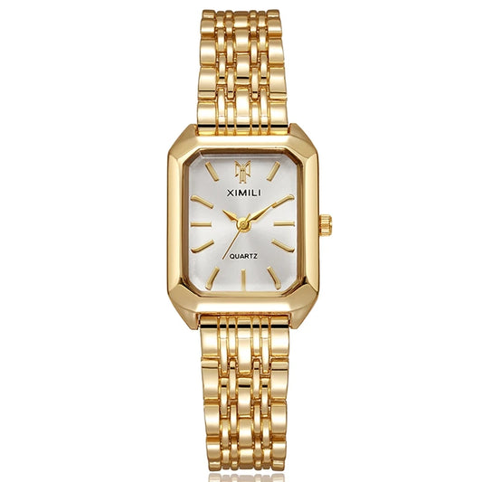 Square Gold Green Womens Quartz Watch - Stainless Steel Casual Style