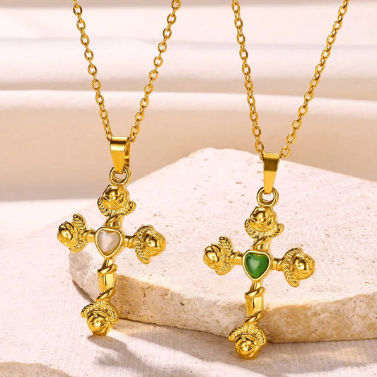 Stainless Steel Christian Cross Coin Pendant Necklace