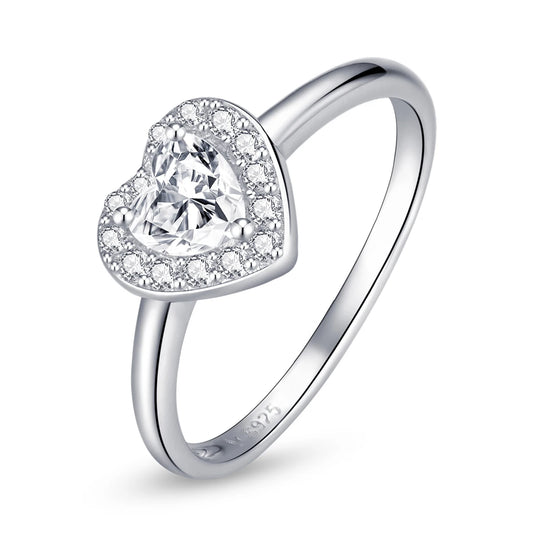 925 Sterling Silver Bright Love Heart Crystal Ring