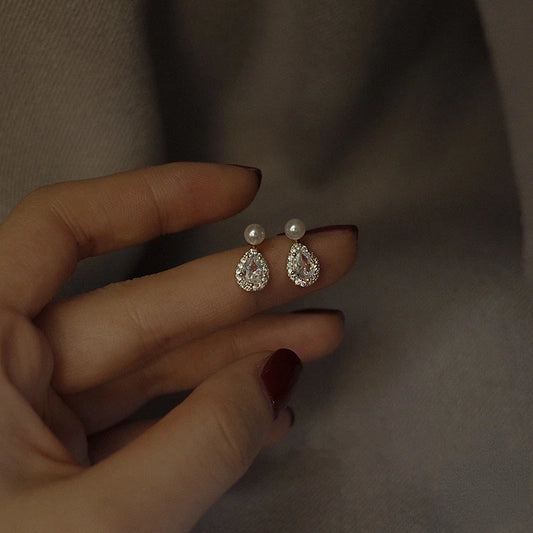 S925 14K Gold-Plated Pearl Dew Stud Earrings