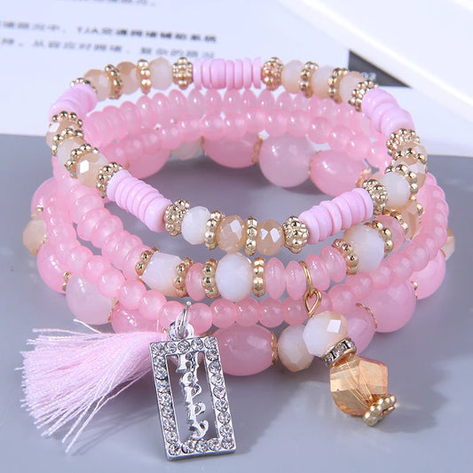 Boho Resin Stone Bracelet - Colorful Rope Chain Charm