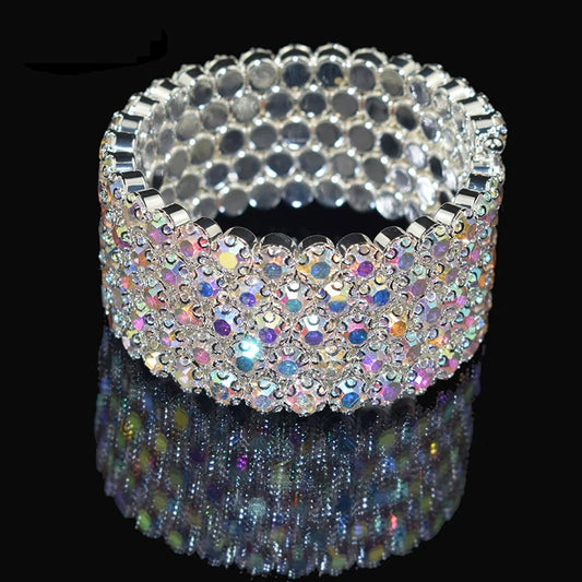 Multi-Layer Crystal Bangle Bracelet - Bridal Sparkle Design