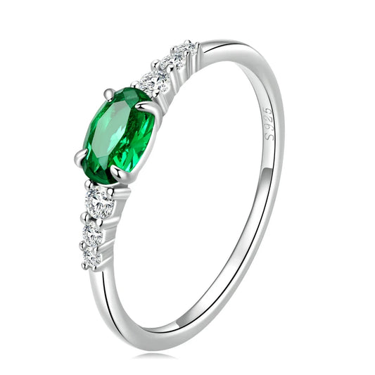 BAMOER 925 Sterling Silver Oval Gemstone Ring - Green Pink Zircon Style