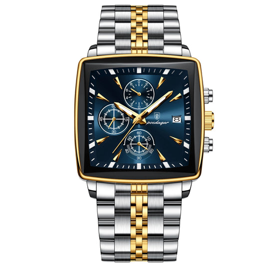 POEDAGAR Square Chronograph Mens Watch - Waterproof Luminous Sport Design