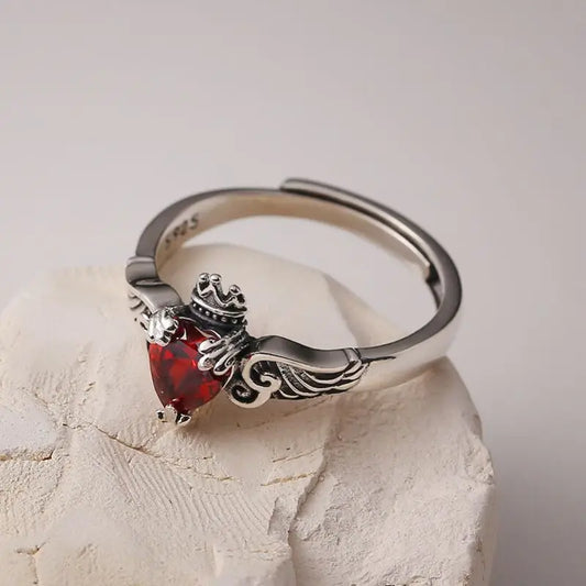 925 Sterling Silver Heart Red Zircon Wedding Ring