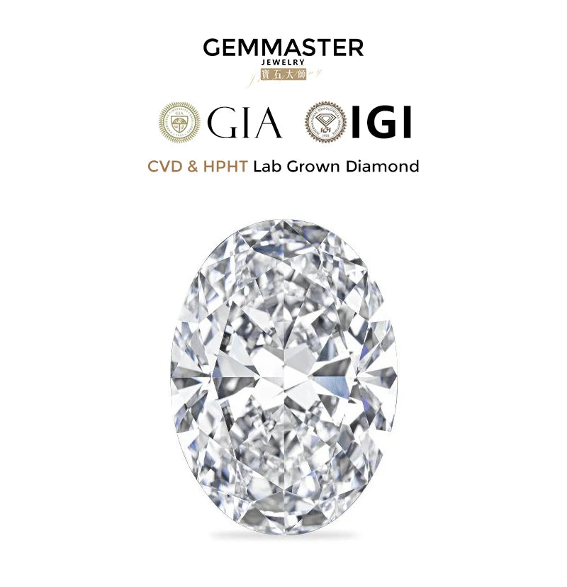 Oval Cut Lab grown diamonds including a GIA IGI certificate 
Colour: D E F G 
Clarity: VVS
Sizes: 1ct 3ct 5ct
Cut: Excellent cut