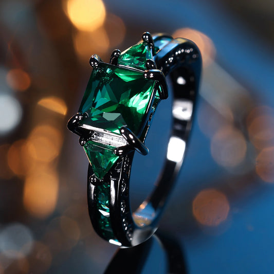 Black Gold Green Square Zircon Stone Ring
