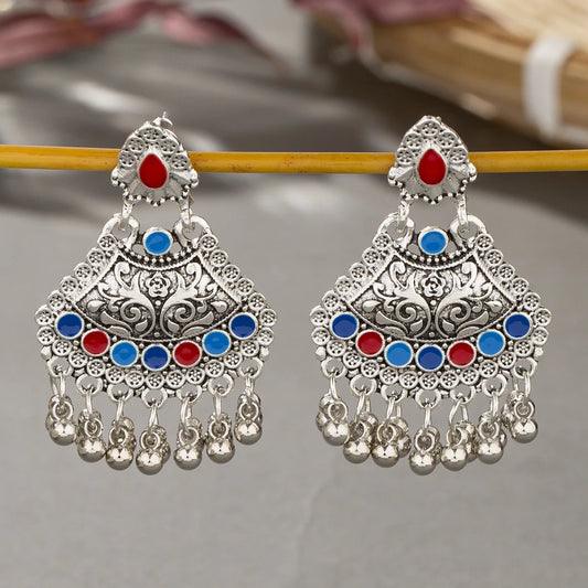 Tibetan Geometric Antique Silver Drop Earrings