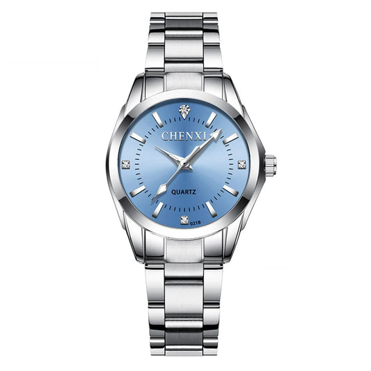 CHENXI Rhinestone Waterproof Womens Dress Watch - Light Blue Quartz Style