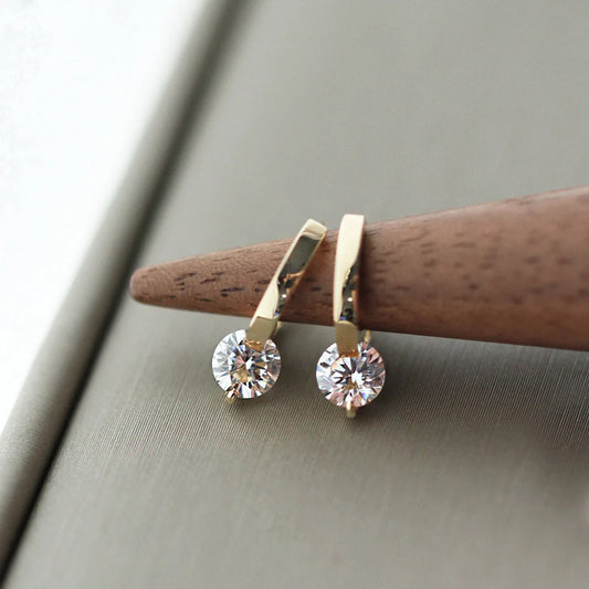 925 Silver Needle Zircon Stud Earrings - Gold Plated Square Crystal