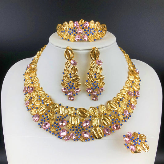 Vintage Opal Jewelry Set - 18K Gold Plated Necklace Bracelet Ring