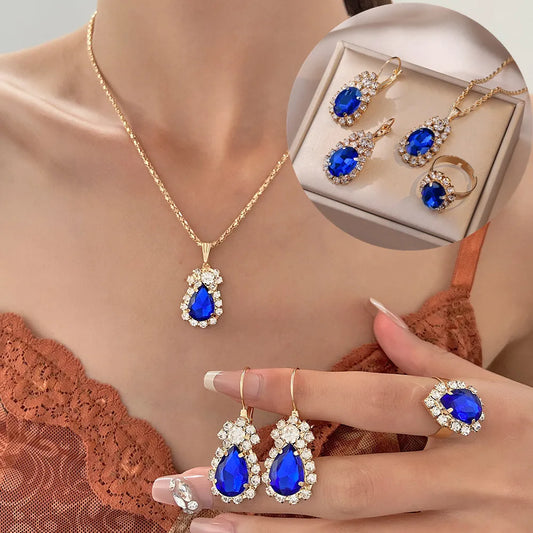 Crystal Necklace Earrings and Ring Set - Wedding Jewelry Collection