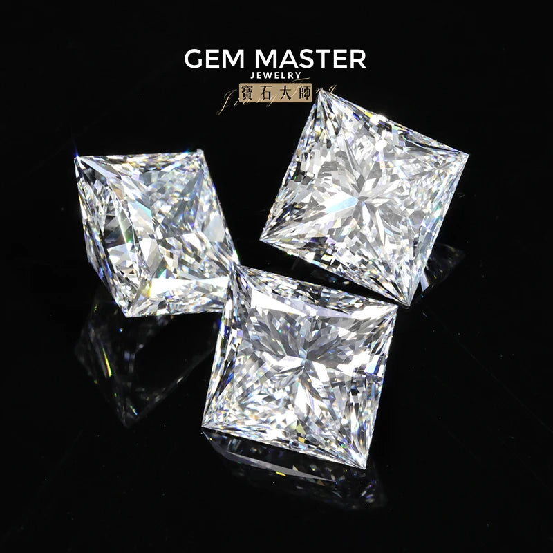 Princess Lab grown diamonds including a GIA IGI certificate 
Colour: D E F G 
Clarity: VVS VS 
Sizes: 0.5ct 1ct 2ct