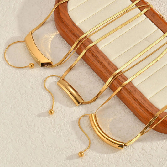 Stainless Steel Curved Bar Gold Color Pendant Necklace