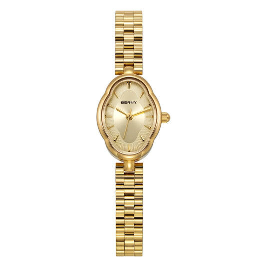 BERNY Gold Womens Quartz Bracelet Watch - Minimalist Green Dial