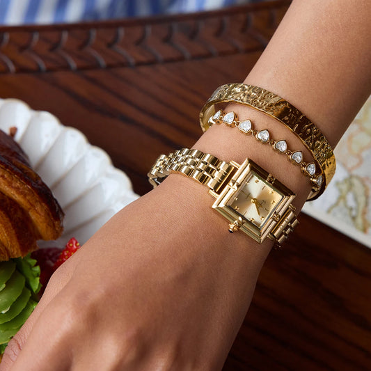 Heart Zircon Wide Face Bracelet Watch - Geometric Party Accessory