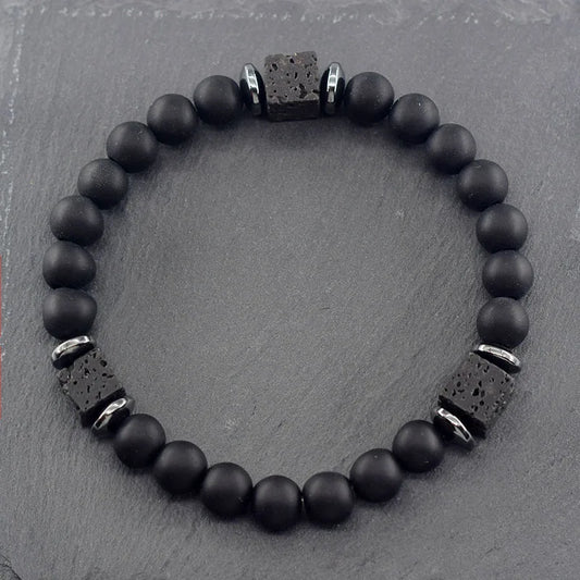 Frosted Onyx Lava Bead Bracelet - Handmade Volcanic Stone Style