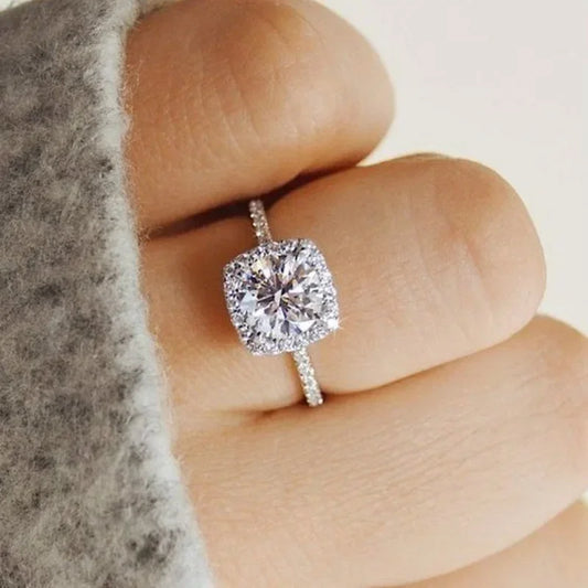 Silver White Zircon Engagement Ring - Classic Bridal Jewelry