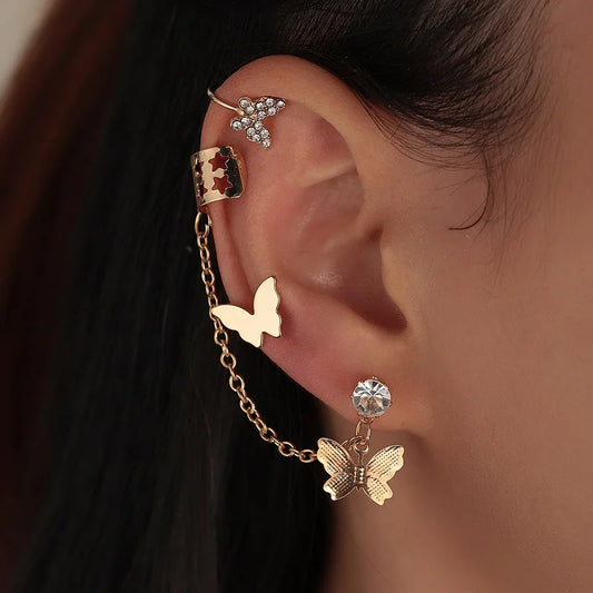 Butterfly Clip Ear Cuff Set with Tassel Detail