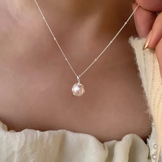 925 Silver Pearl Thin Chain Pendant Necklace