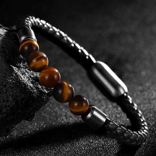 Lava Chakra Stone Bead Bracelet - Magnetic Braid Style