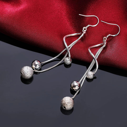 925 Silver Tassel Bead Long Drop Earrings