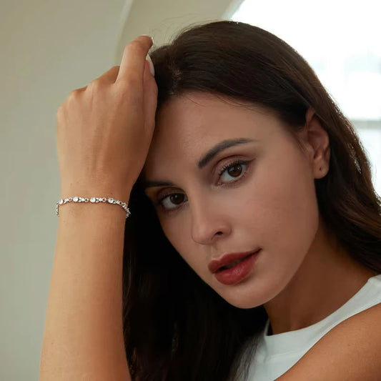 Rose Gold Chain Link Crystal Bracelet - Water Drop Toggle Clasp