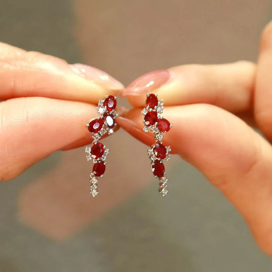 Ruby Tassel Zircon Long Stud Earrings