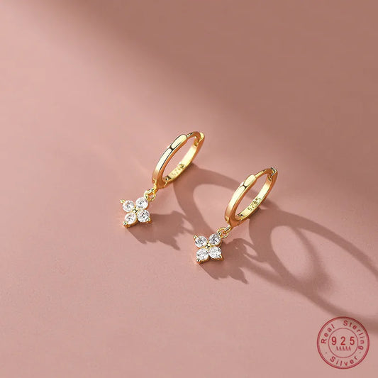 925 Sterling Silver Floral Zircon Stud Earrings
