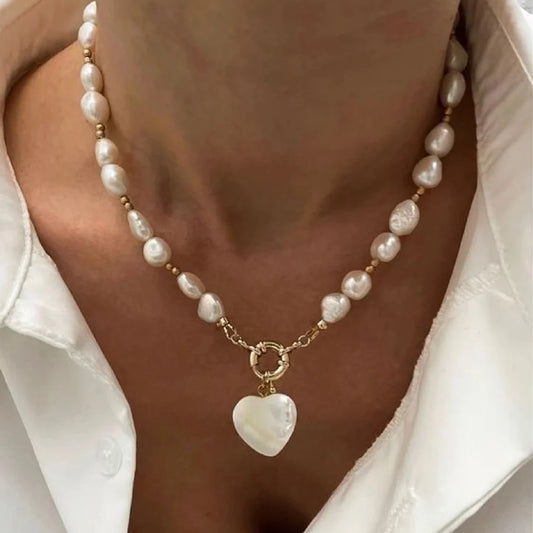 Irregular Pearl Multi Layer Heart Pendant Choker Necklace