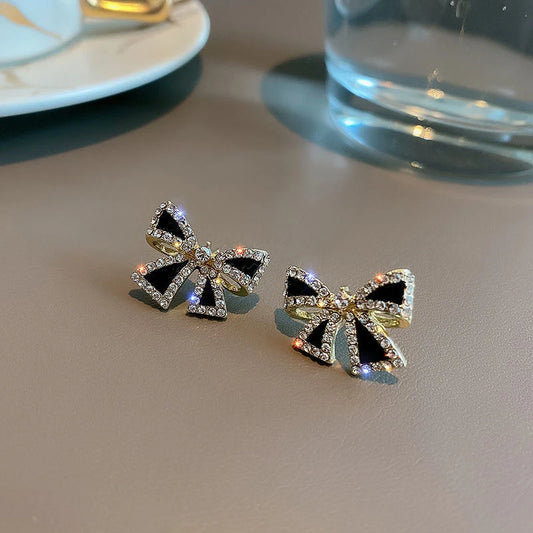 Inlaid Rhinestone Bowknot Stud Earrings