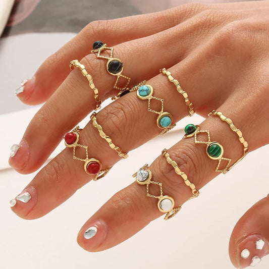 Hollow Stainless Steel Natural Stone Adjustable Ring