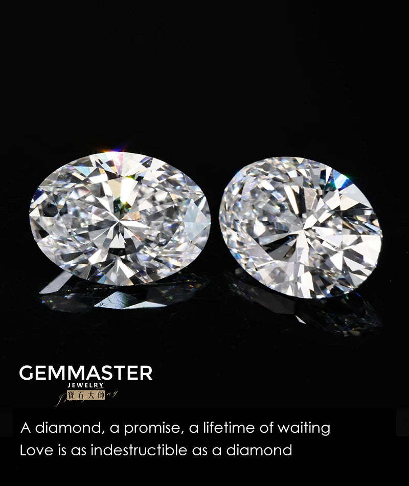 Oval Cut Lab grown diamonds including a GIA IGI certificate 
Colour: D E F G 
Clarity: VVS
Sizes: 1ct 3ct 5ct
Cut: Excellent cut
