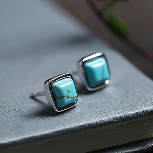 Turquoise Geometry 925 Silver Stud Earrings