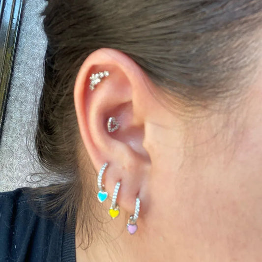 Candy Enamel Heart Charm Hoop Earrings