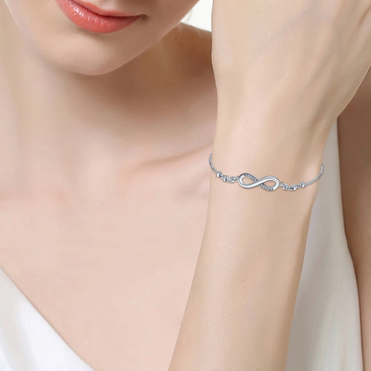 925 Sterling Silver Infinity Bracelet - Adjustable Gift Jewelry